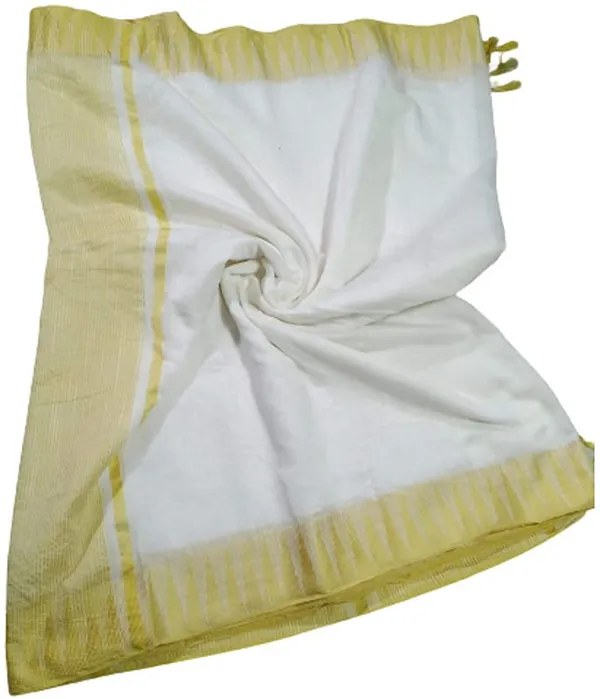 Gold_women's_Bhagalpuri_Kota_Viscous_Temple_Border_White_Saree_And_Variable_Color_Border_With_Blouse_Piece