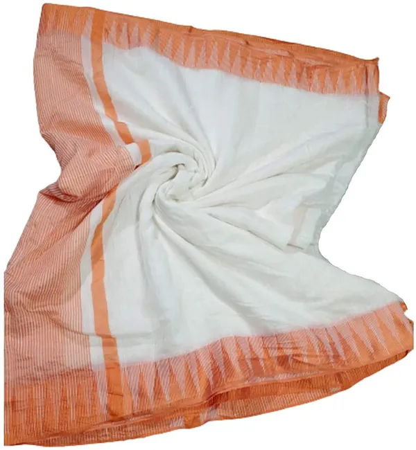 Orange_women's_Bhagalpuri_Kota_Viscous_Temple_Border_White_Saree_And_Variable_Color_Border_With_Blouse_Piece