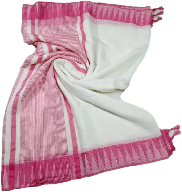 Pink_women's_Bhagalpuri_Kota_Viscous_Temple_Border_White_Saree_And_Variable_Color_Border_With_Blouse_Piece