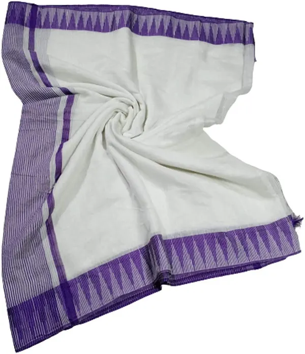 Purple_women's_Bhagalpuri_Kota_Viscous_Temple_Border_White_Saree_And_Variable_Color_Border_With_Blouse_Piece