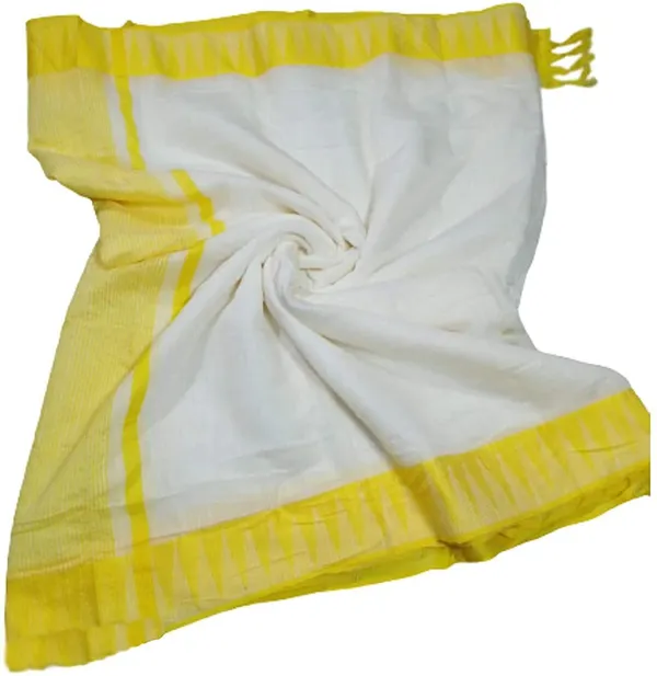 Yellow_women's_Bhagalpuri_Kota_Viscous_Temple_Border_White_Saree_And_Variable_Color_Border_With_Blouse_Piece
