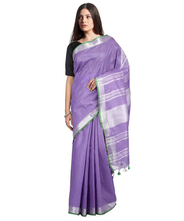 Lavender_Purple_women's_Handloom_Bhagalpuri_Linen-Cotton_Saree_With_Contrast_Blouse_Piece