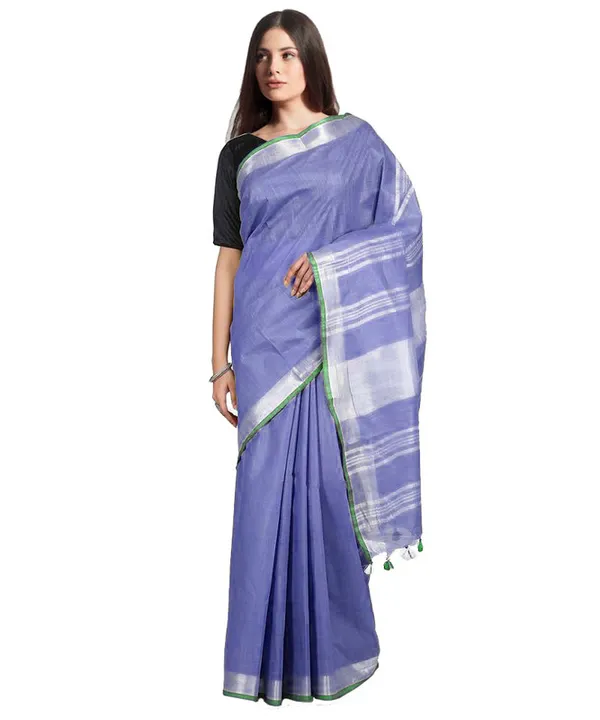 Medium_Slate_Purple_women's_Handloom_Bhagalpuri_Linen-Cotton_Saree_With_Contrast_Blouse_Piece