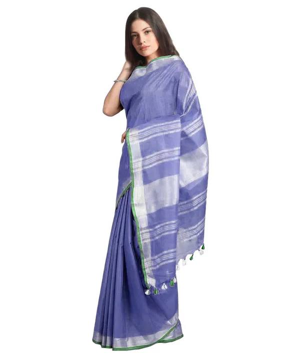 Medium_Slate_Purple_women's_Handloom_Bhagalpuri_Linen-Cotton_Saree_With_Contrast_Blouse_Piece