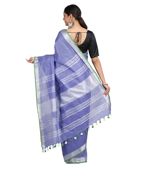 Medium_Slate_Purple_women's_Handloom_Bhagalpuri_Linen-Cotton_Saree_With_Contrast_Blouse_Piece