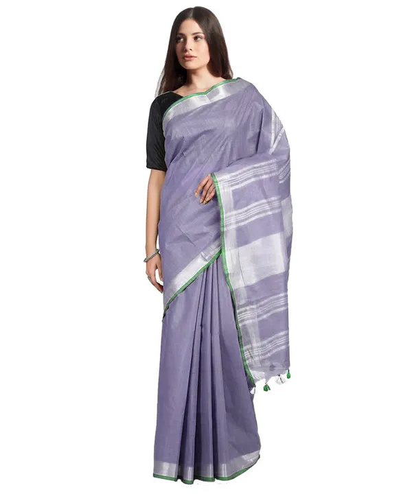 Pomp_Violet_women's_Handloom_Bhagalpuri_Linen-Cotton_Saree_With_Contrast_Blouse_Piece