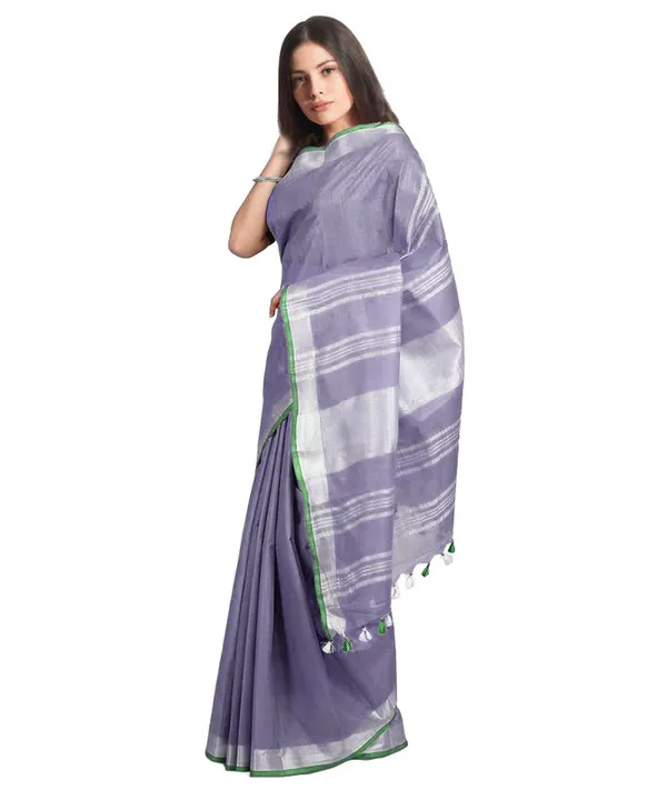 Pomp_Violet_women's_Handloom_Bhagalpuri_Linen-Cotton_Saree_With_Contrast_Blouse_Piece