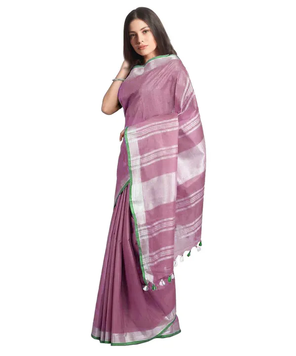 Handloom_Bhagalpuri_Linen-Cotton_Saree_With_Contrast_Blouse_Piece