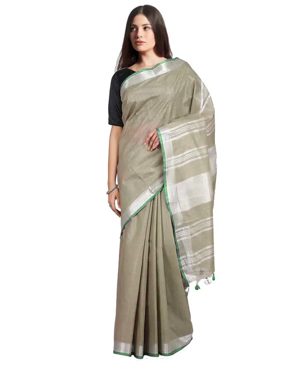 Sage_Green_women's_Handloom_Bhagalpuri_Linen-Cotton_Saree_With_Contrast_Blouse_Piece