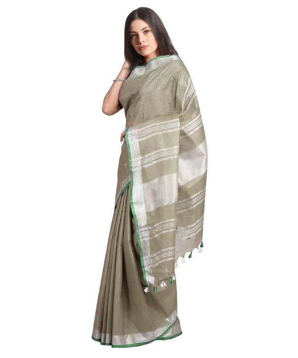 Sage_Green_women's_Handloom_Bhagalpuri_Linen-Cotton_Saree_With_Contrast_Blouse_Piece