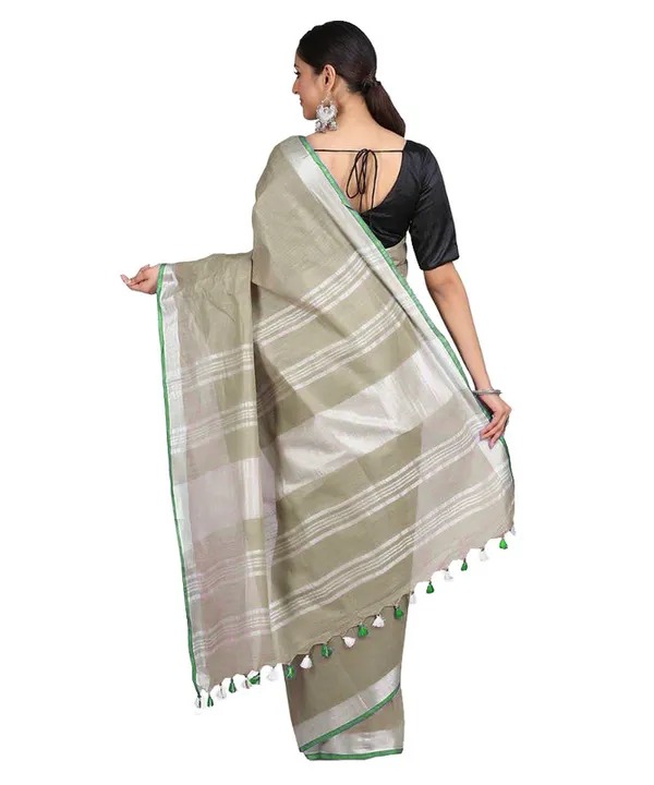 Sage_Green_women's_Handloom_Bhagalpuri_Linen-Cotton_Saree_With_Contrast_Blouse_Piece