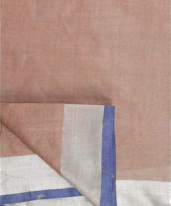 Women's_Bhagalpuri_Handloom_Linen-Slub_Saree_With_Contrast_Blouse_Piece_(Sugar_Brown-Blue)