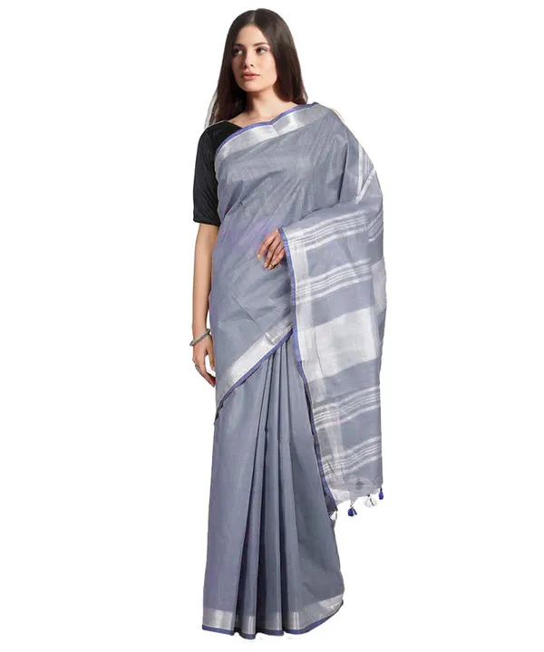 Grey_women's_Bhagalpuri_Handloom_Linen-Slub_Saree_With_Contrast_Blouse_Piece