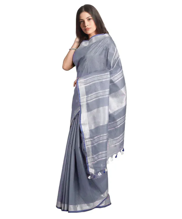 Grey_women's_Bhagalpuri_Handloom_Linen-Slub_Saree_With_Contrast_Blouse_Piece