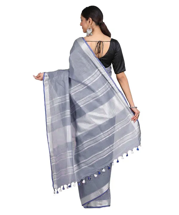 Grey_women's_Bhagalpuri_Handloom_Linen-Slub_Saree_With_Contrast_Blouse_Piece