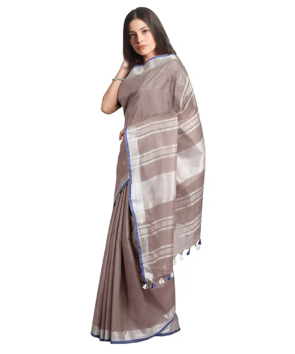 Liver_Brown_women's_Bhagalpuri_Handloom_Linen-Slub_Saree_With_Contrast_Blouse_Piece