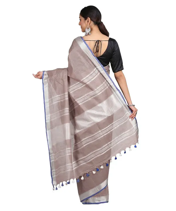 Liver_Brown_women's_Bhagalpuri_Handloom_Linen-Slub_Saree_With_Contrast_Blouse_Piece