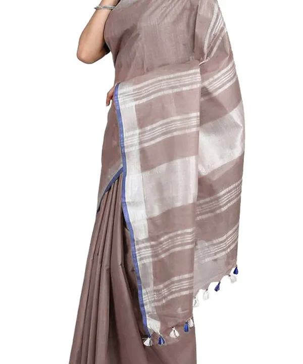 Liver_Brown_women's_Bhagalpuri_Handloom_Linen-Slub_Saree_With_Contrast_Blouse_Piece
