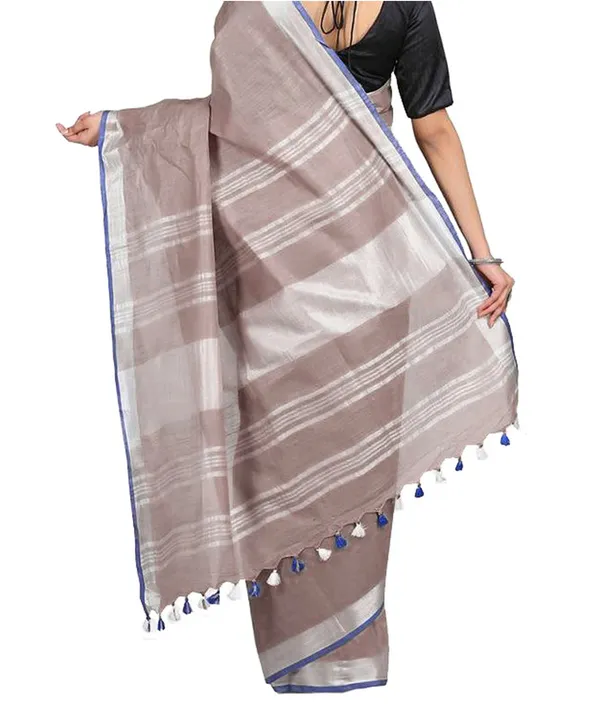 Liver_Brown_women's_Bhagalpuri_Handloom_Linen-Slub_Saree_With_Contrast_Blouse_Piece
