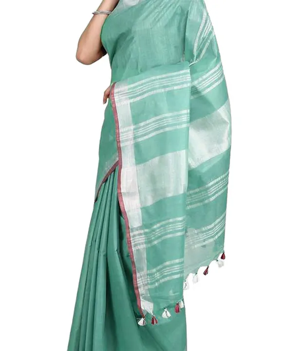 Mint_Green_women's_Bhagalpuri_Handloom_Linen-Slub_Saree_With_Contrast_Blouse_Piece