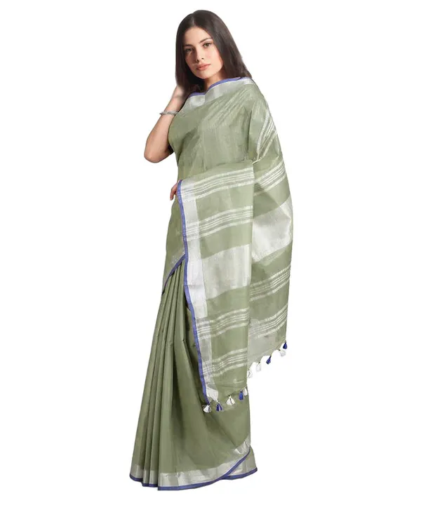 Pistachio_Green_women's_Bhagalpuri_Handloom_Linen-Slub_Saree_With_Contrast_Blouse_Piece
