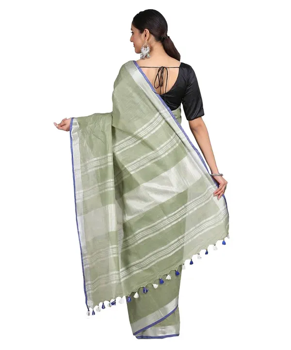 Pistachio_Green_women's_Bhagalpuri_Handloom_Linen-Slub_Saree_With_Contrast_Blouse_Piece