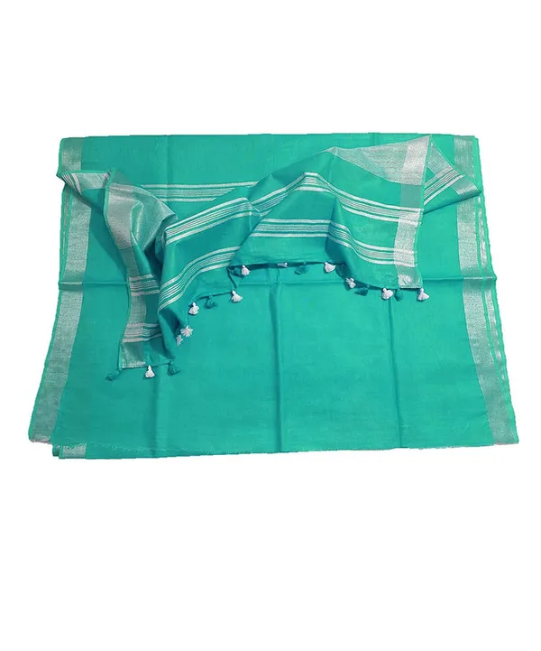Aquamarine_Turquoise_women's_Bhagalpuri_Linen_Saree_With_Blouse_Piece