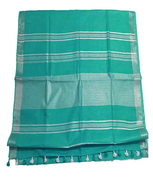 Aquamarine_Turquoise_women's_Bhagalpuri_Linen_Saree_With_Blouse_Piece