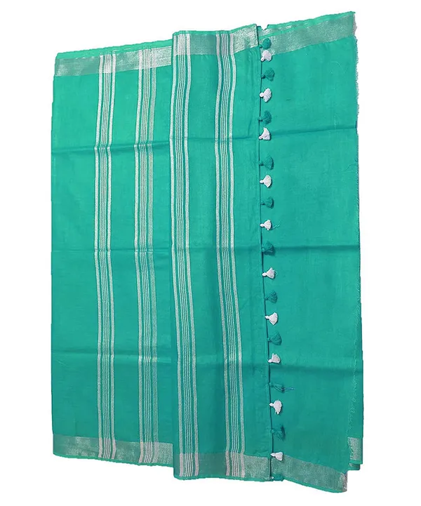 Aquamarine_Turquoise_women's_Bhagalpuri_Linen_Saree_With_Blouse_Piece