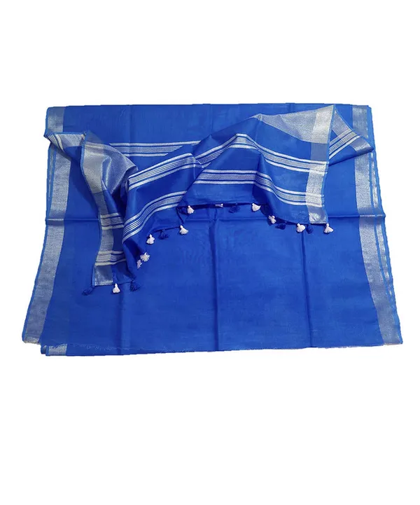 Celtic_Blue_women's_Bhagalpuri_Linen_Blend_Saree_With_Blouse_Piece