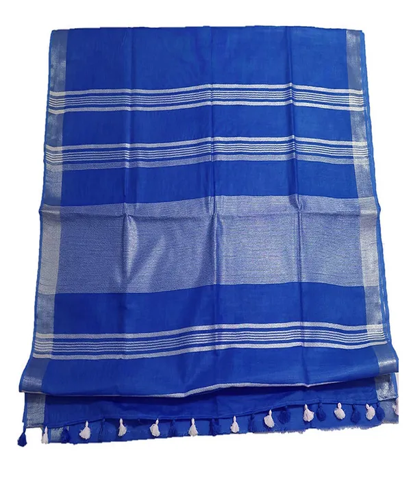 Celtic_Blue_women's_Bhagalpuri_Linen_Blend_Saree_With_Blouse_Piece