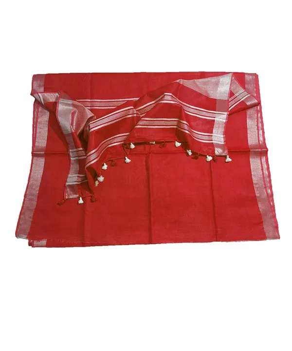 Crimson_Red_women's_Bhagalpuri_Linen_Saree_With_Blouse_Piece