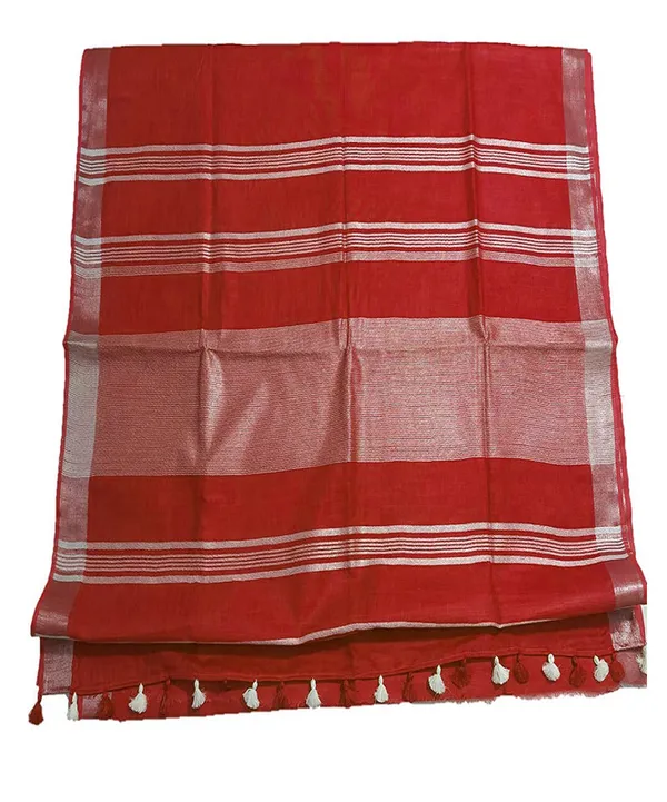 Crimson_Red_women's_Bhagalpuri_Linen_Saree_With_Blouse_Piece