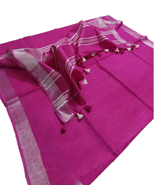 Telemagenta_women's_Bhagalpuri_Linen_Saree_With_Blouse_Piece