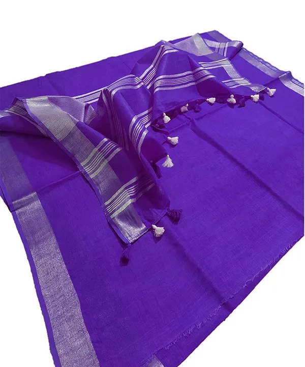 Electric_Violet_women's_Bhagalpuri_Linen_Saree_With_Blouse_Piece