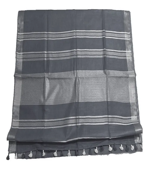 Grey_women's_Bhagalpuri_Linen_Saree_With_Blouse_Piece