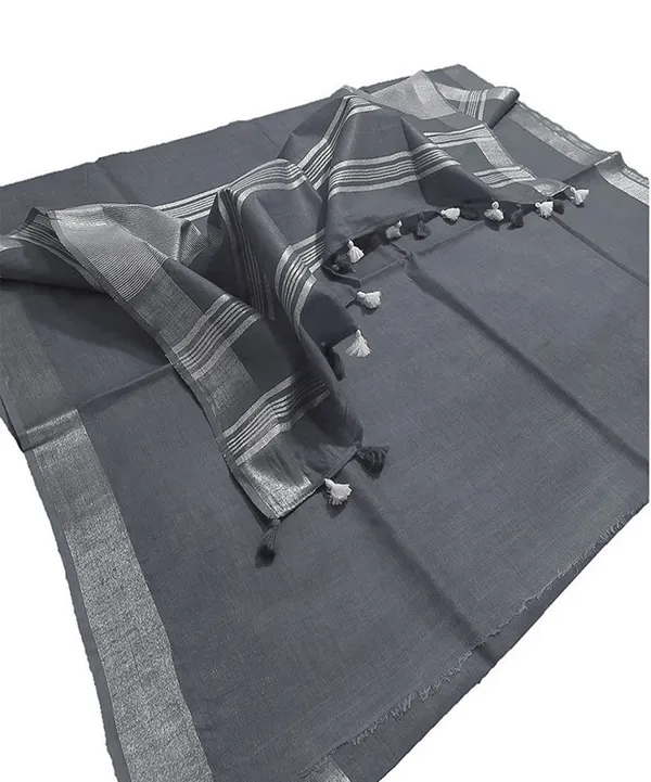 Grey_women's_Bhagalpuri_Linen_Saree_With_Blouse_Piece