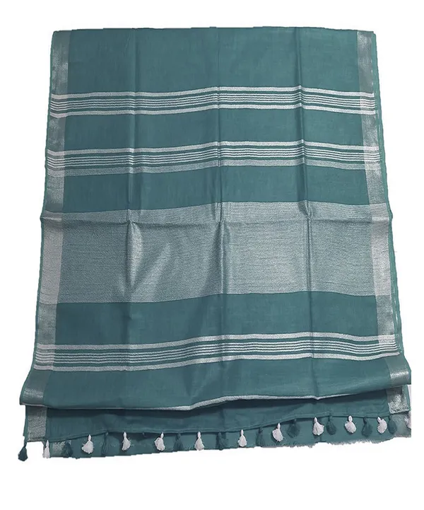 Myrtle_Green_women's_Bhagalpuri_Linen_Saree_With_Blouse_Piece