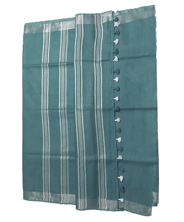 Myrtle_Green_women's_Bhagalpuri_Linen_Saree_With_Blouse_Piece