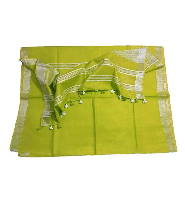 Pear_Green_women's_Bhagalpuri_Linen_Saree_With_Blouse_Piece
