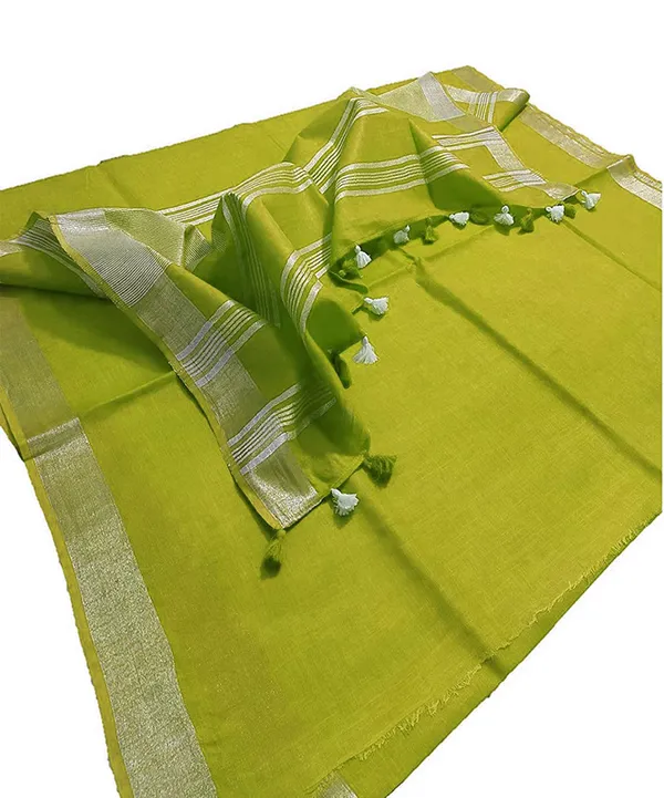 Pear_Green_women's_Bhagalpuri_Linen_Saree_With_Blouse_Piece