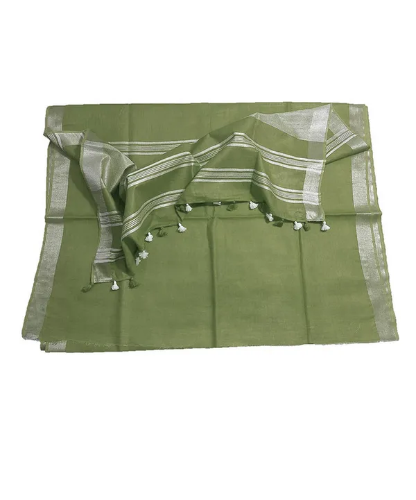 Reseda_Green_women's_Bhagalpuri_Linen_Saree_With_Blouse_Piece
