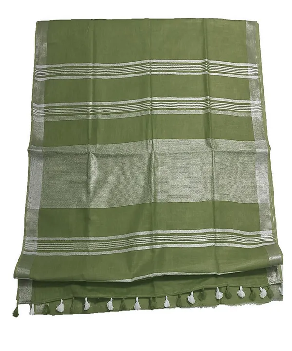 Reseda_Green_women's_Bhagalpuri_Linen_Saree_With_Blouse_Piece