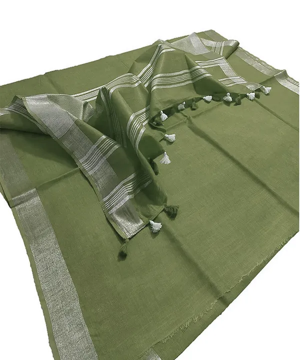 Reseda_Green_women's_Bhagalpuri_Linen_Saree_With_Blouse_Piece