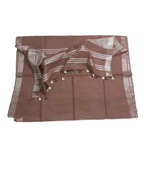 Russet_Brown_women's_Bhagalpuri_Linen_Saree_With_Blouse_Piece
