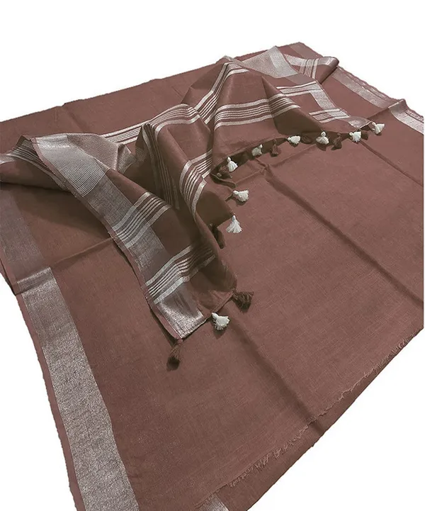Russet_Brown_women's_Bhagalpuri_Linen_Saree_With_Blouse_Piece