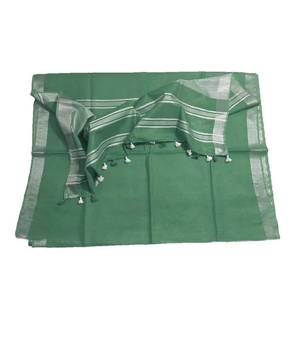 Viridian_Green_women's_Bhagalpuri_Linen_Saree_With_Blouse_Piece