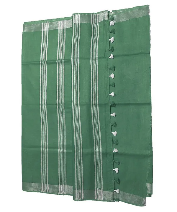 Viridian_Green_women's_Bhagalpuri_Linen_Saree_With_Blouse_Piece