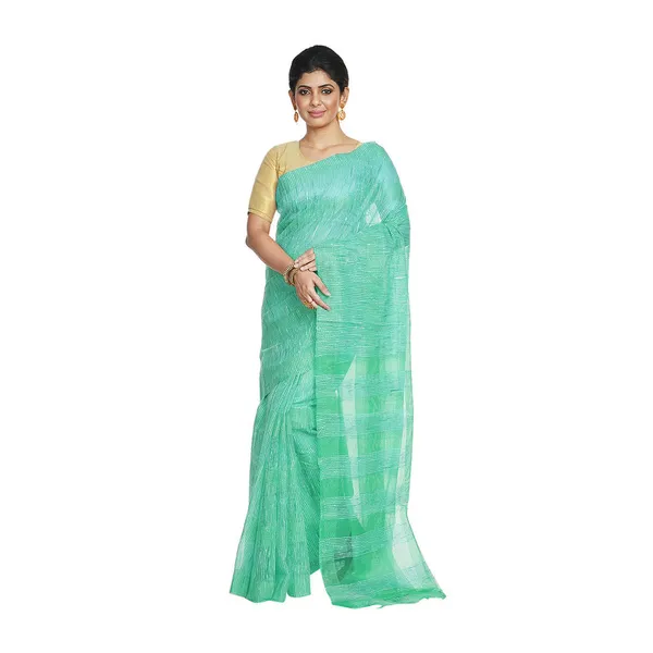 Aquamarine_Turquoise_women's_Bhagalpuri_Kota_Doria_Silk_Semi_Transparent_Saree_With_Unstiched_Blouse_Piece
