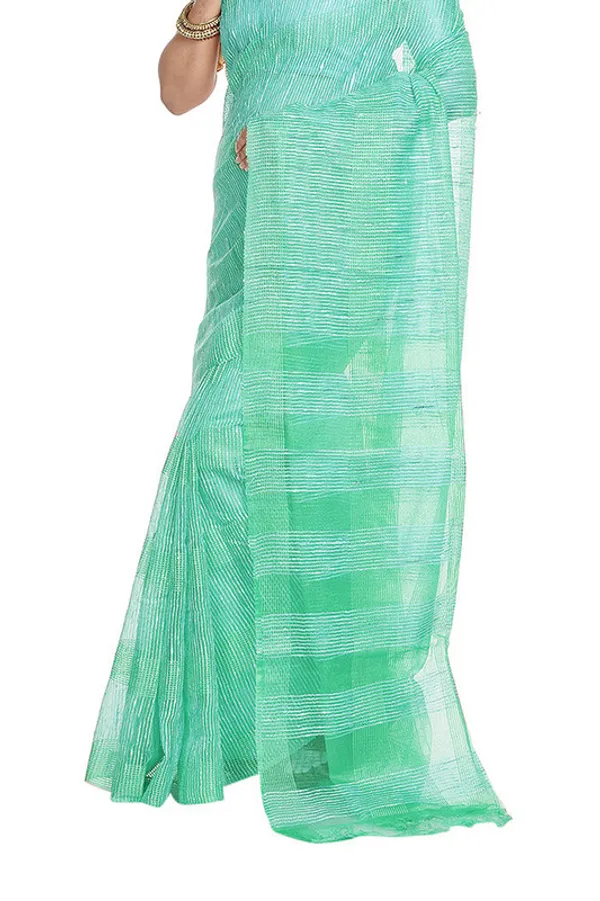 Aquamarine_Turquoise_women's_Bhagalpuri_Kota_Doria_Silk_Semi_Transparent_Saree_With_Unstiched_Blouse_Piece